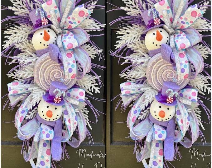 Christmas wreath, swag, snowman wreath, traditional Christmas decor