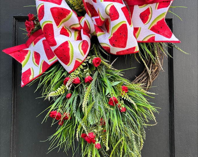 Watermelon Summer Wreath, Front Door Wreath, Summer Door Decor, Farmhouse Wreath, Red Green Wreath, Grapevine Wreath, Porch Decor