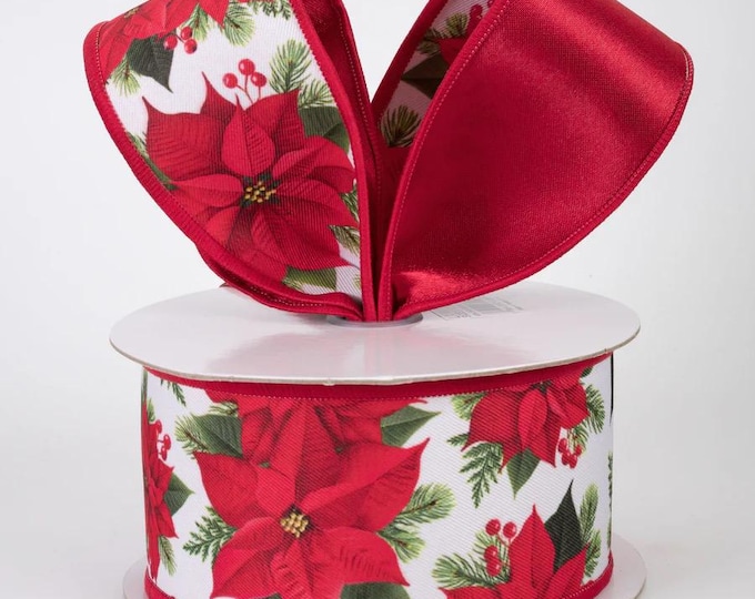 2.5" Double Sided Fused Red Poinsettia Ribbon (10 Yards)
