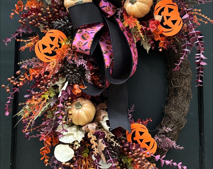fall wreath, Halloween wreath, front door wreath, Halloween