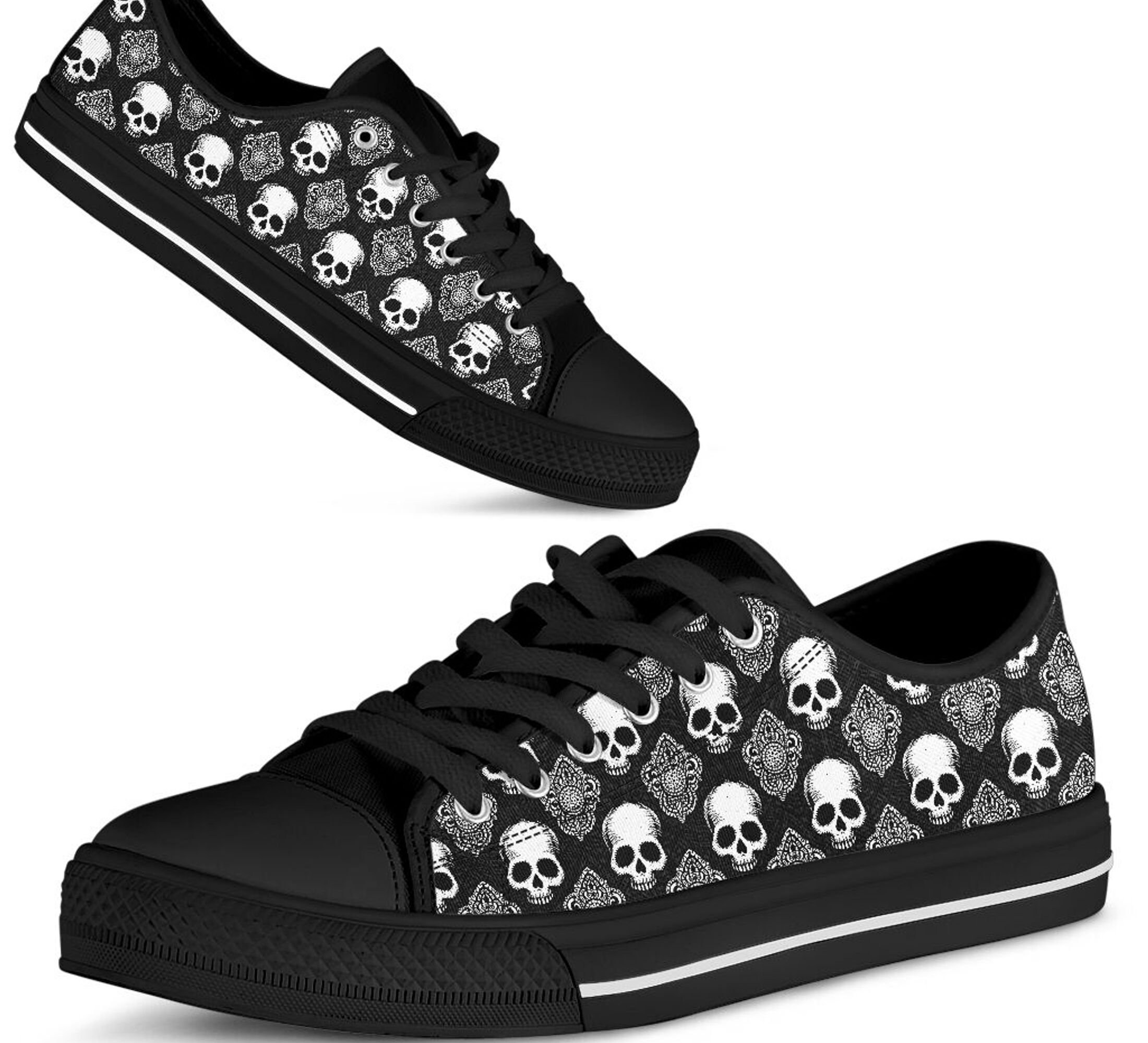Vintage Skull Pattern Low Top Shoes Skull Skeleton Shoes Etsy