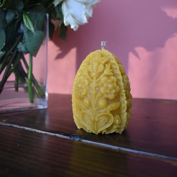 Ornate Easter Egg Beeswax Cadle - Carved Egg Candle, Easter Candle, Pure Beeswax