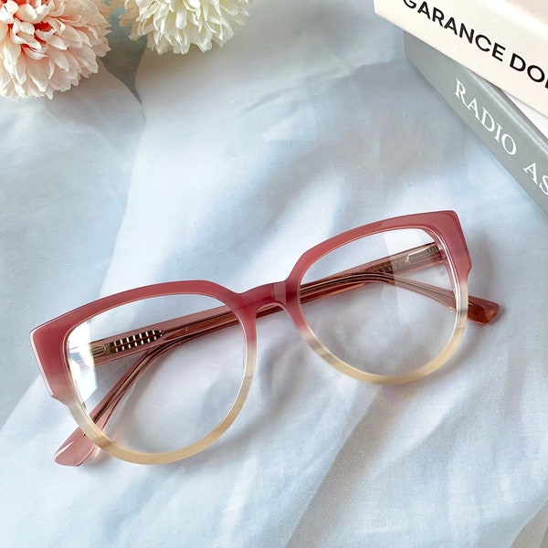 Pretty Blue Light Reading Glasses For Women | Premium Quality, Pink Gradient, Oversized Round Shape, 54mm, Light Weight, Gift for Mom/Her