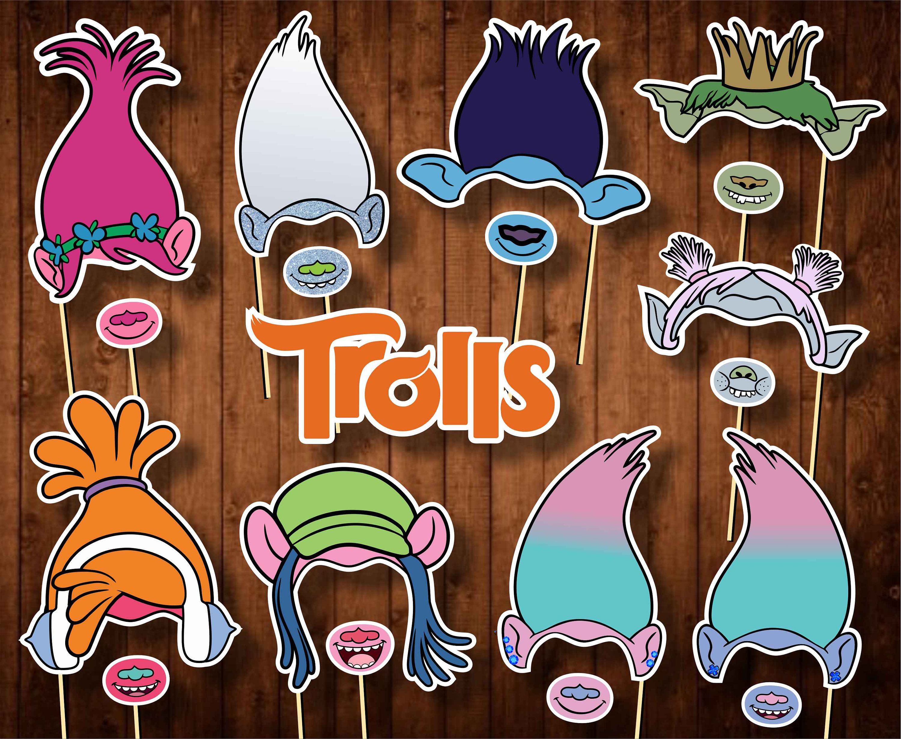 Printable Trolls Photo Booth Props