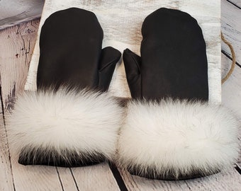 Blue Fox trimmed mitten