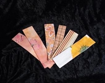 Bookmarks orange and yellow, fabric bookmarks, light colors, bookmark collections