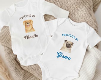 Gepersonaliseerd babyrompertje met hondenmotief, biologisch katoen, individueel babycadeau voor geboorte of babyshower, rompertje, babyoutfit