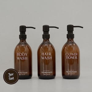 Dispenser set for bath and shower / glass soap dispenser for shower gel, shampoo and conditioner / 250ml or 500ml