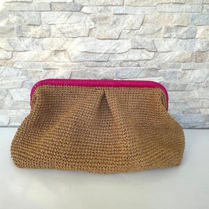 Große Raffia Clutch Tasche, Gehäkelte Raffia Beutel Tasche, Voluminöse Clutch Tasche, Gewebte Tasche