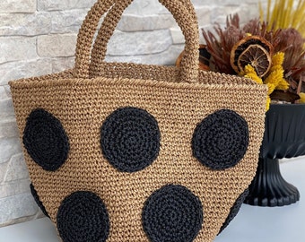 Raffia Tote Bag, Crochet Boho Bag, Shopping Bag, Staw Tote, Woven Bag, Mother's Day Gift