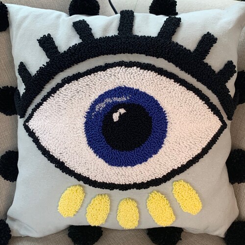 Punch Evil Eye Square Cushion Cover Punch Needle Cover Etsy