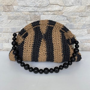 Bolso clutch de rafia, bolso de nube tejido, bolso de bolsa negro y beige, bolso de nube de ratán, bolso boho, regalo para ella/mamá, regalo del día de la madre