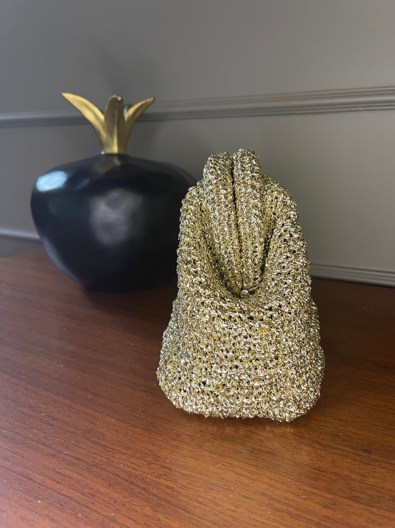 Handmade Crochet Clutch Bag with Metallic Raffia, Luxury Formal Event Gold Color Purse, Cloud Bag, Woven Clutch image 3