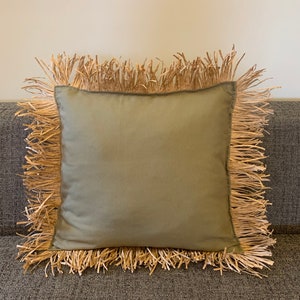 Raffia Cushion Cover, Boho Style Cushion, Pillow Cover, Fringe Cushion Cover, Straw Cushion Cover, Raffia Pillowcase, Raffia,