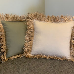 Set of 2 Raffia Cushion, Boho Style Cushion Cover, Raffia Pillow Cover, Raffia Cushion Case