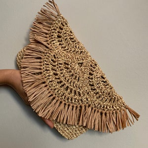 Envelope Clutch Bag, Raffia Pouch Bag, Straw Bag with Fringe, Boho Clutch Bag, Crochet  Purse, Bridesmaid Clutch Bag, Mother&#39;s Day Gift