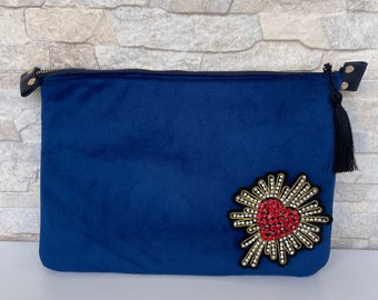 Designer Samt Abend clutch, Ultra Slim Blau Farbe Moderne Clutch mit Quaste, Authentische Designer Tasche, Taschen für Frauen, Weihnachtsgeschenke