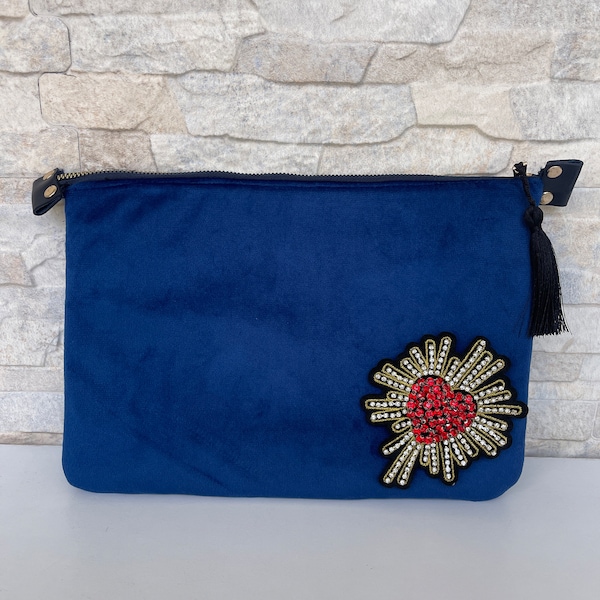 Clutch de noche de terciopelo de diseño, embrague moderno de color azul ultra delgado con borla, bolso de diseño auténtico, bolsos para mujeres, regalos de Navidad