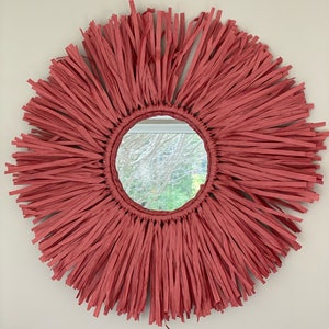 Raffia Mirror, Boho Mirror, Raffia Wall Decor, Sunburst Mirror, Round Mirror, African Style Mirror, Handmade Gifts, Gold Brass Round Mirror