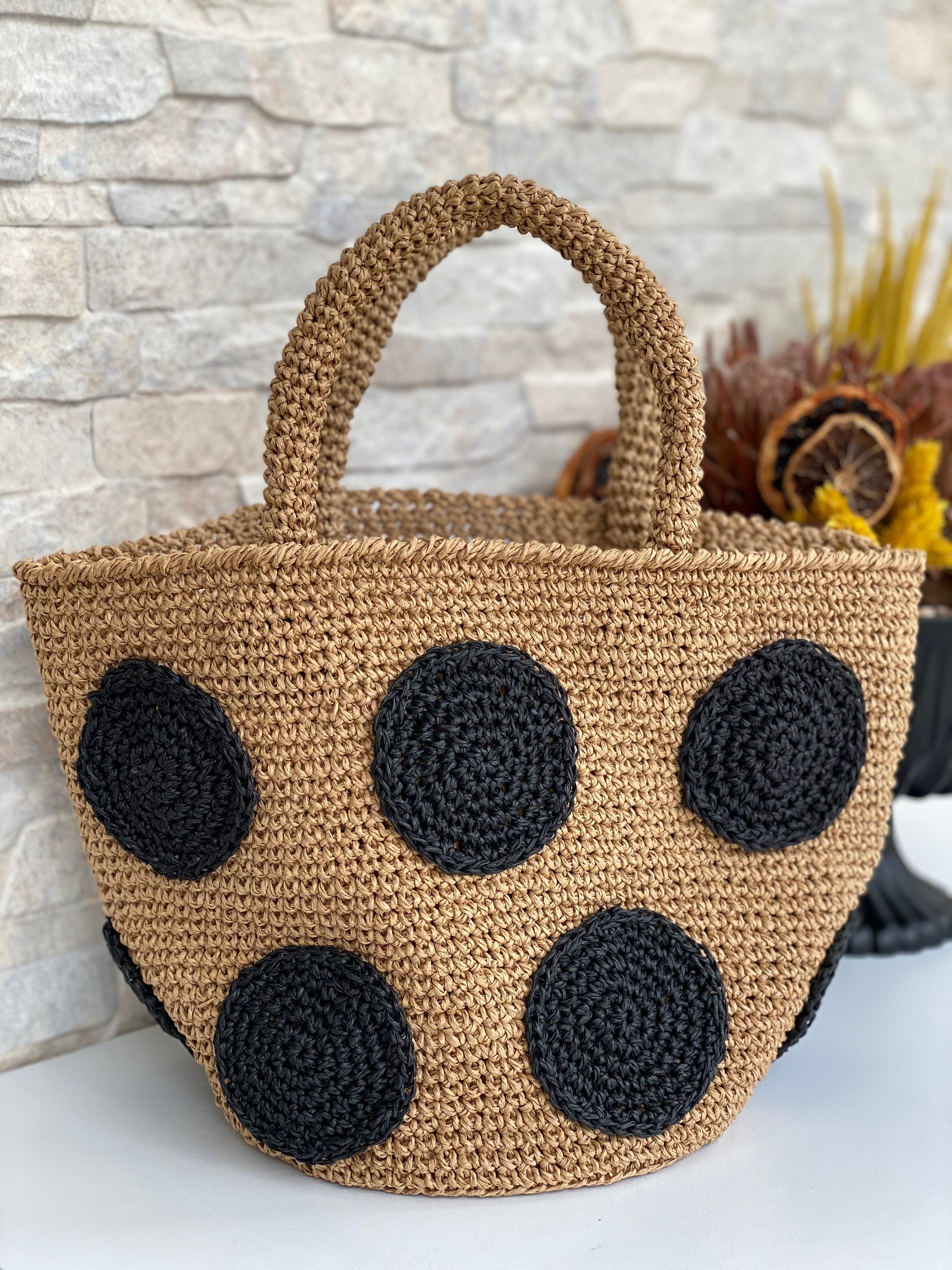 Raffia Bag Raffia Tote Bag Basket Bag Crochet Bag Boho | Etsy