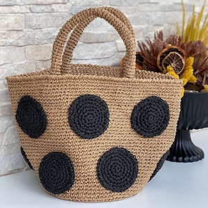 Bolso tote de rafia de crochet hecho a mano, bolso bohemio para playa y compras, bolso de paja ecológico para verano, regalo tejido natural para ella.