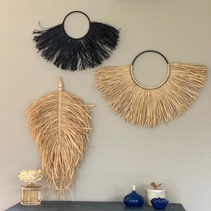 Raffia Wall Art, Boho Style Wall Decor, Wall Leaf Decoration, Boho Wall Hanging, House warming gift, Housewarming gift idea