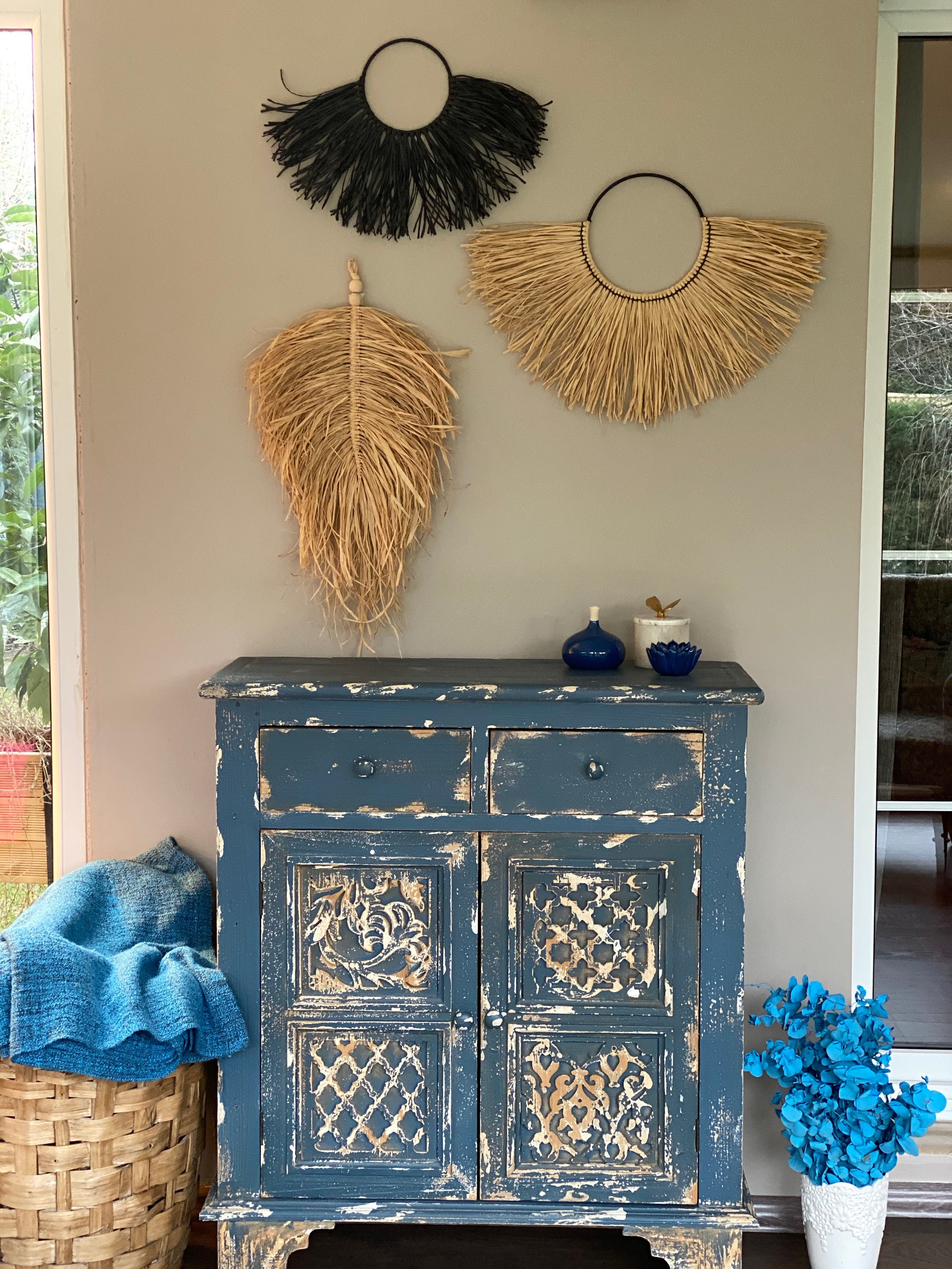 Raffia Wall Decor Set of 3 Wall Decor Boho Livingroom Wall Etsy Australia