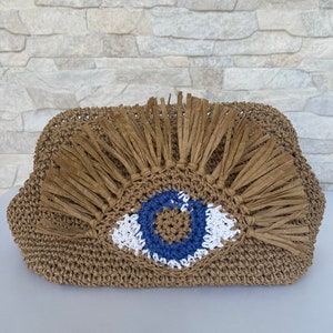 Boho Raffia Clutch Bag, Rattan Tasche, bestickte Clutch Bag, Beuteltasche, Häkeltasche, gewebte Tasche, voluminöse Tasche, Muttertagsgeschenk