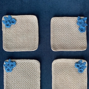 Handmade Embroidery Coaster, Set of 4 Coaster, Embroidery Technique, Housewarming Gift Idea