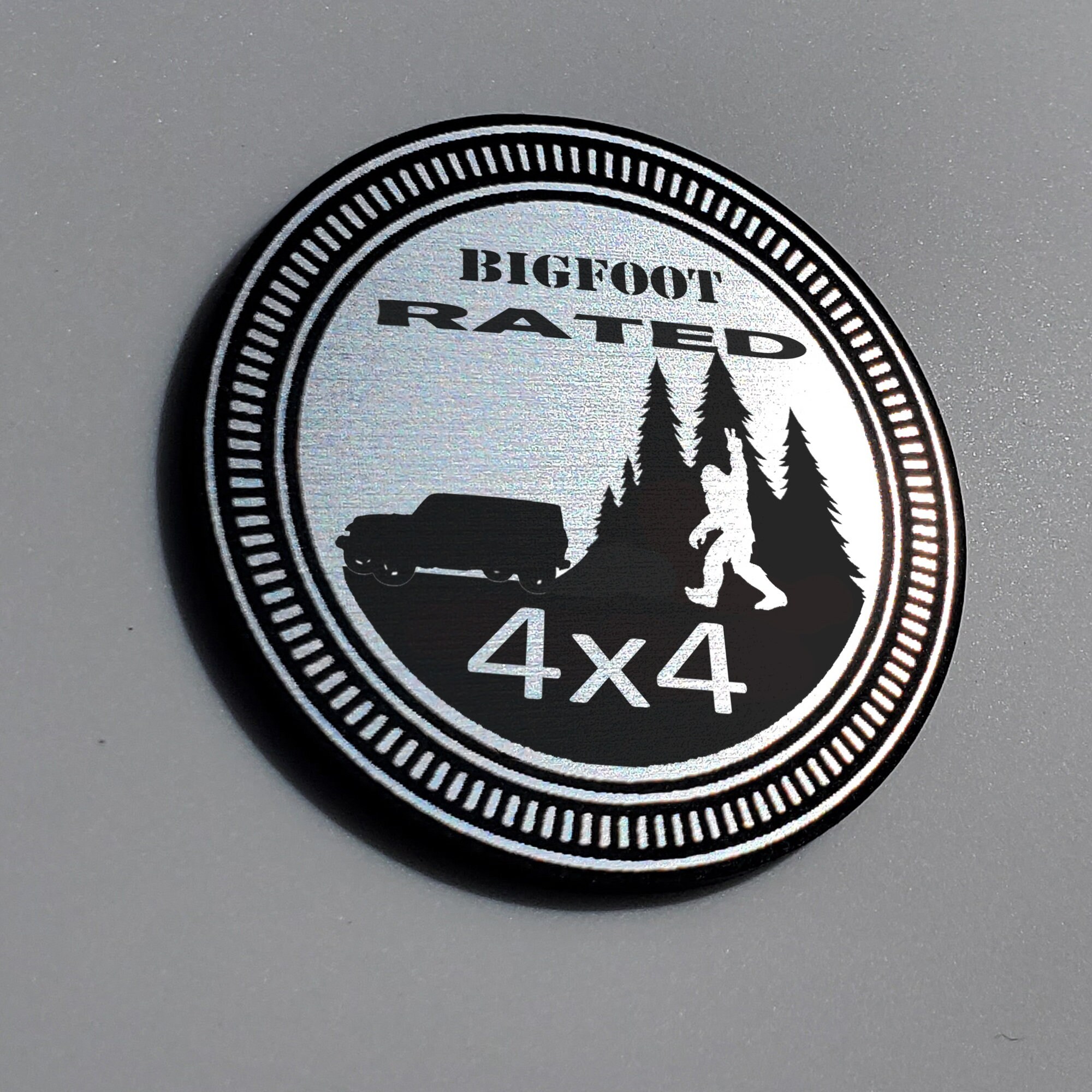 Pair (2) BIGFOOT Rated Fender Badges For Jeep Wrangler YJ, JL, JK, TJ, CJ – Silver Textured Emblem