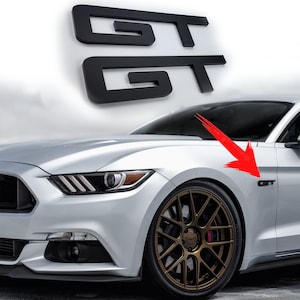 Pair Matte Black Badges Fits GT Fender Side Emblem