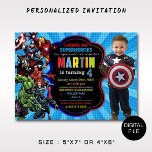 Verjaardagsuitnodiging superhelden met afbeelding | Verjaardagsuitnodiging superhelden met foto | Avengers-verjaardagsuitnodigingen met foto