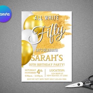 EDITABLE All White Affair Birthday Party Invitations | All White 50th Birthday Party Invitations | All White Affair Attire Invitations