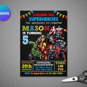 Editable Superheroes Birthday Invitation Template (Digital Download)