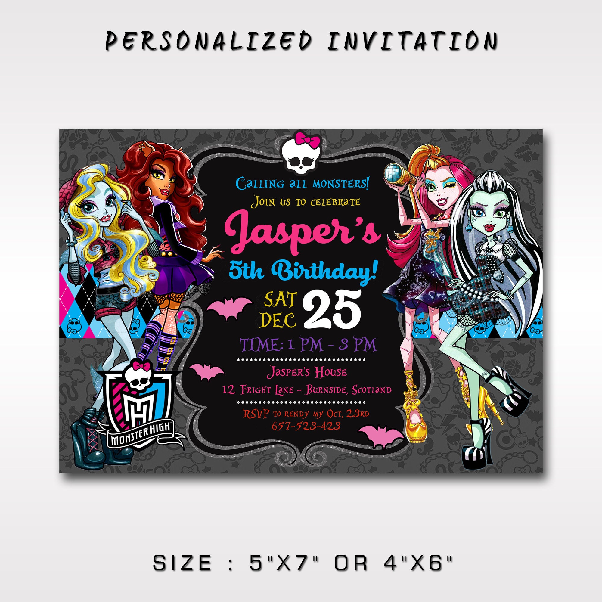 Monster High Birthday Invitation Monster High Invitation Etsy