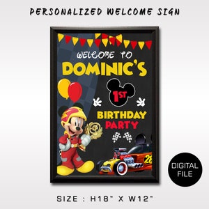 Mickey Roadster Racer Birthday Welcome Sign (Digital File)