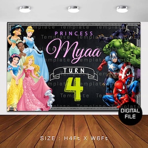 Princesses and Superheroes Party Backgrounds | Princess and Superhero Backdrop