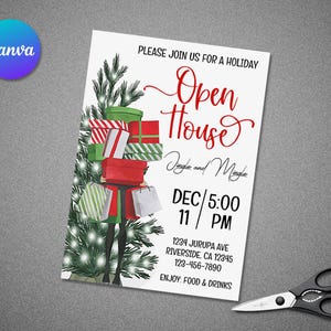 BEWERKBARE vakantie opendeurdag uitnodigingssjabloon | Uitnodiging voor feest opendeurdag | Jingle and Mingle-uitnodigingssjabloon | Kerstuitnodiging