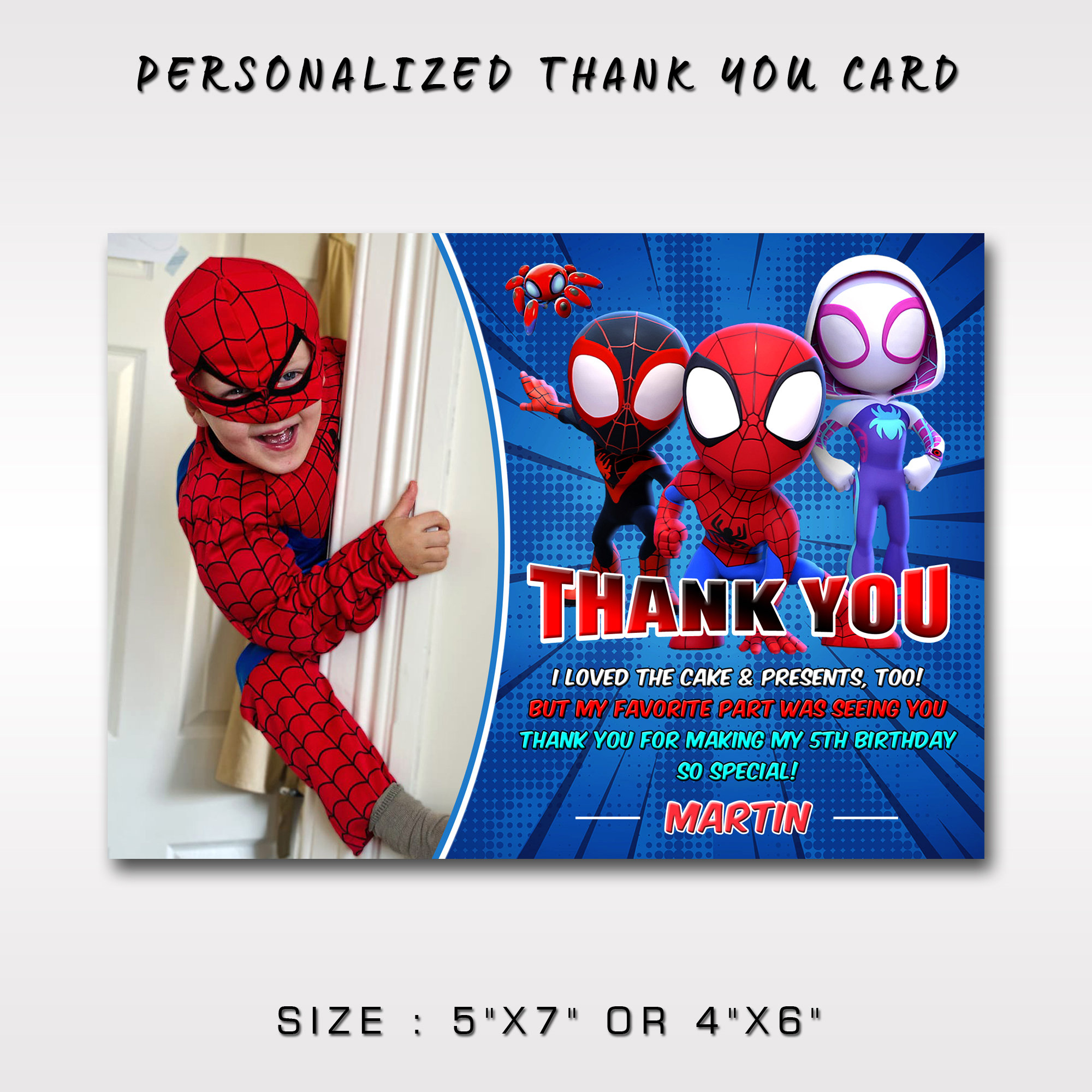 Spidey Thank You Card With Photo, Spidey and His Amazing Friends Thank You  Card With Photo, Spiderman Thank You Card With Photo 