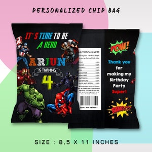 Superheroes Chip Bag Label: Avengers Birthday Party Favor (Digital File)