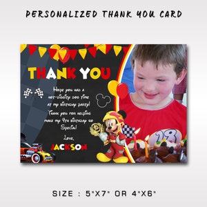 Mickey and Roadster Racer Thank You Card With Photo | Mickey Roadster Racers Thank You | Mickey Roadster Racers Thank You Cards