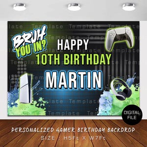 Cenário de aniversário para jogos para impressão | Decoração de festa de videogame digital | Banner de jogos personalizado | Fundo de tema de festa de jogos
