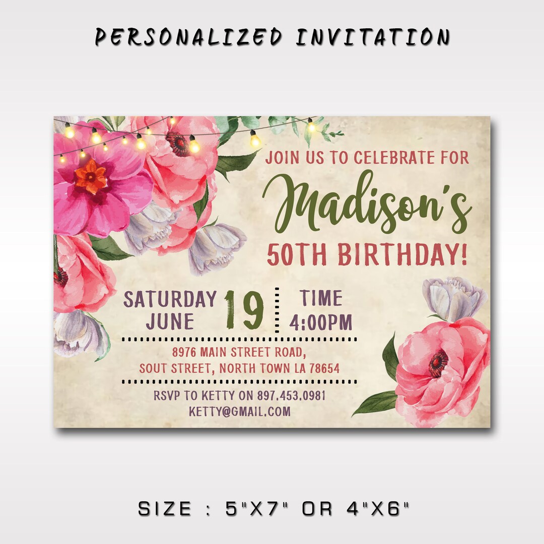 Floral Milestone Birthday Invitations Any Age for Women - Etsy