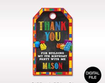 Building Block Thank You Tags: Personalized Party Favors (Digital File)