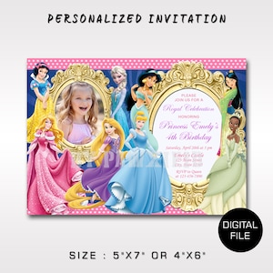 Prinses verjaardagsfeestje uitnodigingen met foto | Ideeën voor een verjaardagsfeestje voor meisjes | Prinsessen verjaardagsuitnodigingen met afbeelding | Roze uitnodiging