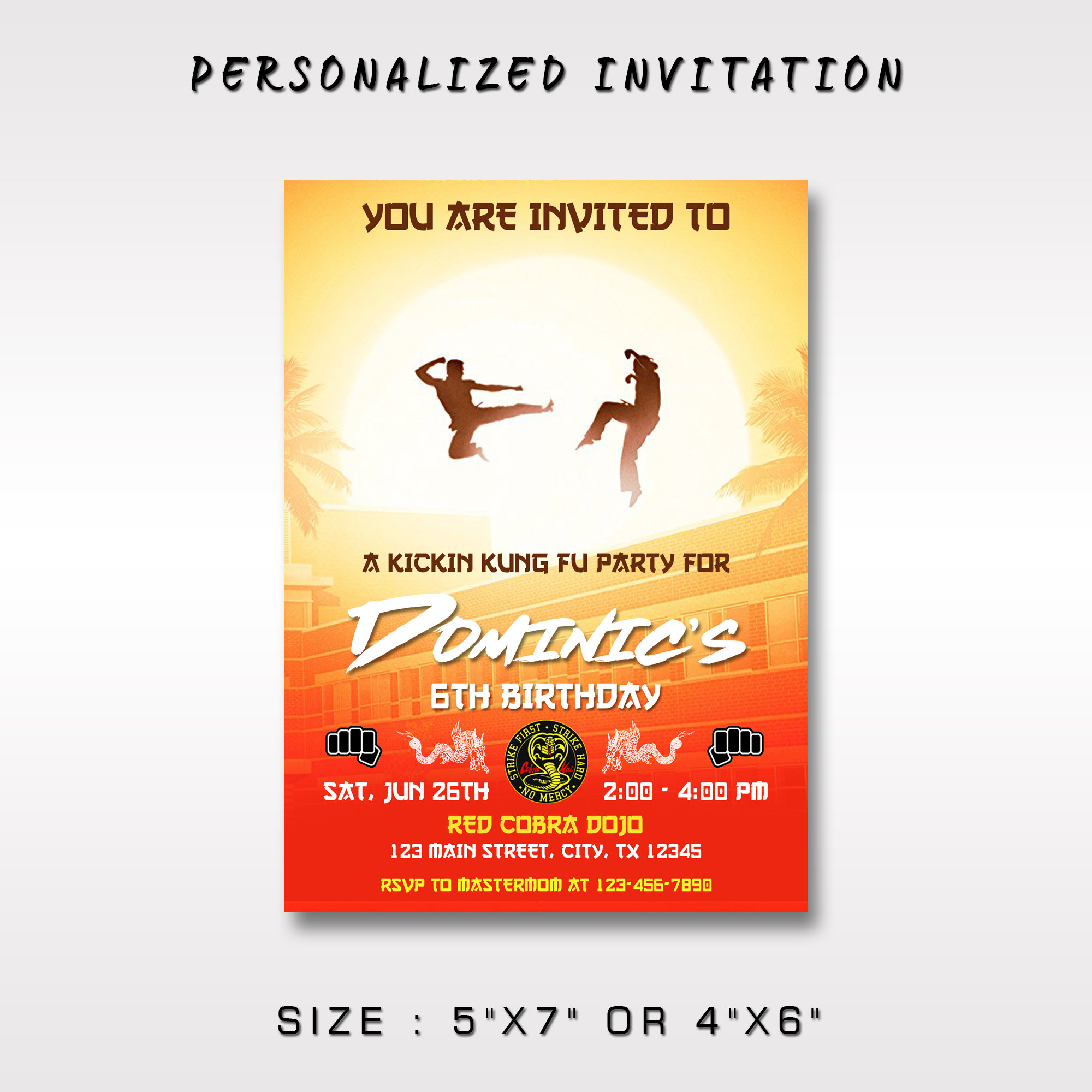 Cobra Kai Birthday Invitation: Karate Kung Fu Party (Digital File)
