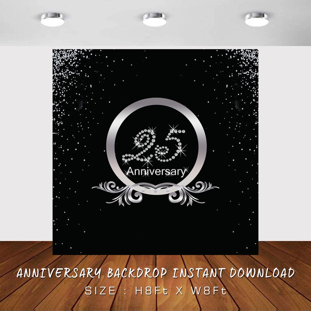 25th Wedding Anniversary Backdrop Instant Download, Silver Diamond