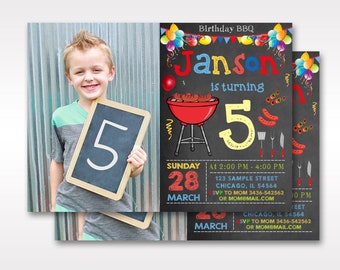 BBQ Birthday Invitation Boy With Photo (Digital File)