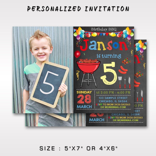 Bbq Birthday Invitation Boy With Photo|Bbq Birthday Invitation|Birthday BBQ 2 Invitation|Kids BBQ Birthday Invitation|Birthday BBQ Invite