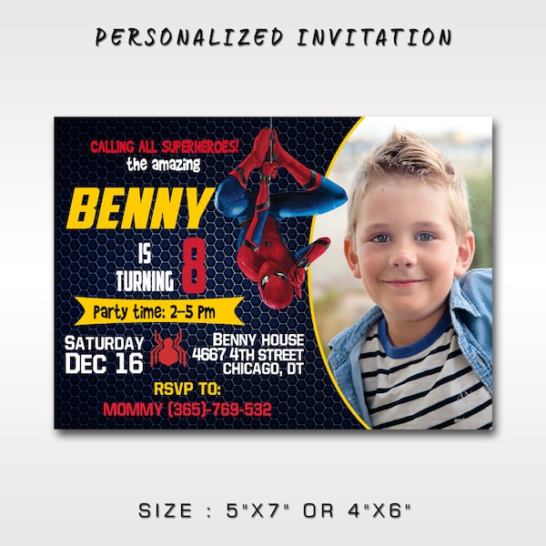 Invitation d'anniversaire Spiderman avec photo